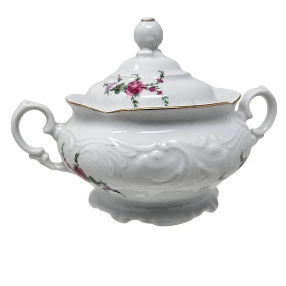 Vintage Wawel Royal Vienna Collection Sugar Bowl with Lid & Creamer White Floral - Picture 8 of 16
